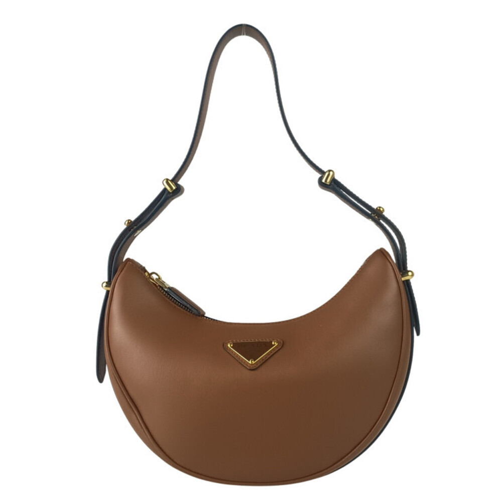 PRADA Handbag Arche Small 1BC194 Brown Leather Women's Triangle